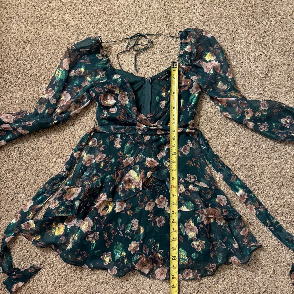 NWOT Trixxi Shiny Floral Ruffle Long Sleeve Garden Party Dress Size XS - Picture 3 of 11